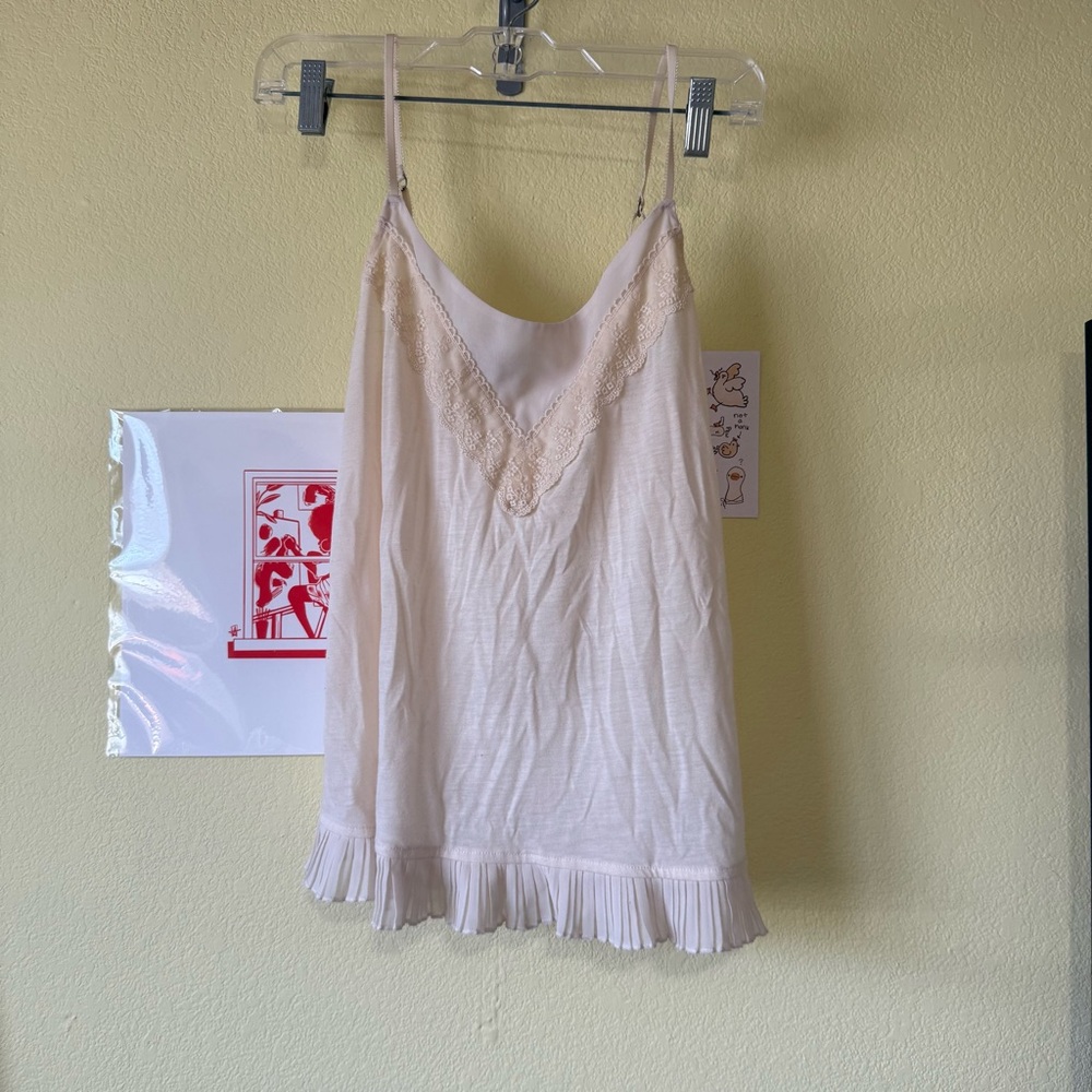American Eagle Outfitters Cream Lace-Trim Slip Tank